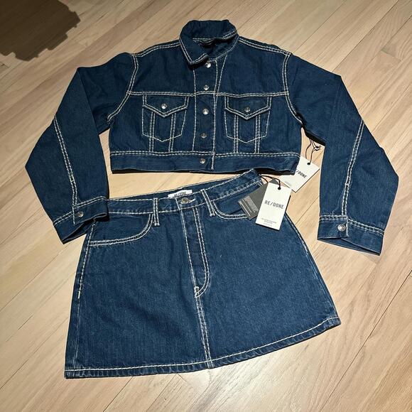 Re/Done Denim Set Skirt Size 26 DenimJacket Size XS NWT - Picture 2 of 8